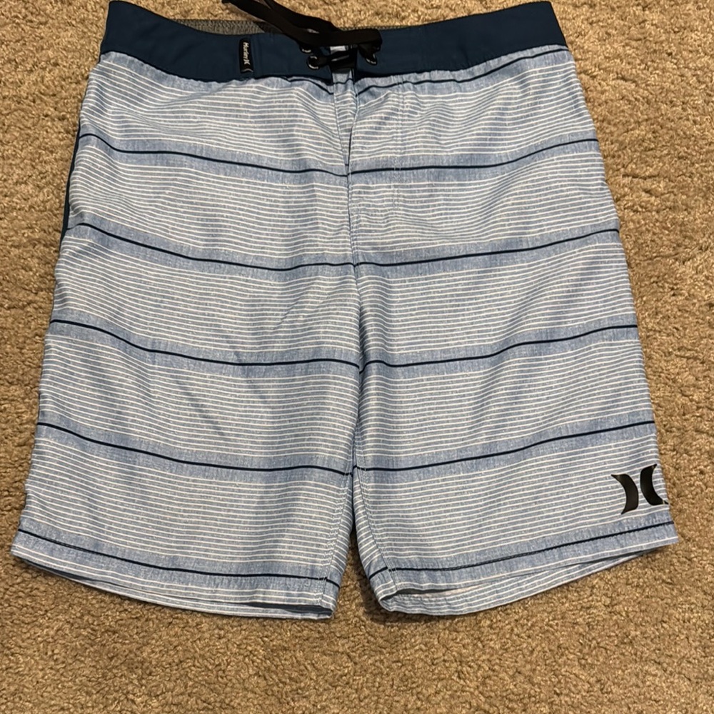 Hurley Blue Swim Trunks with Nautical Stripes